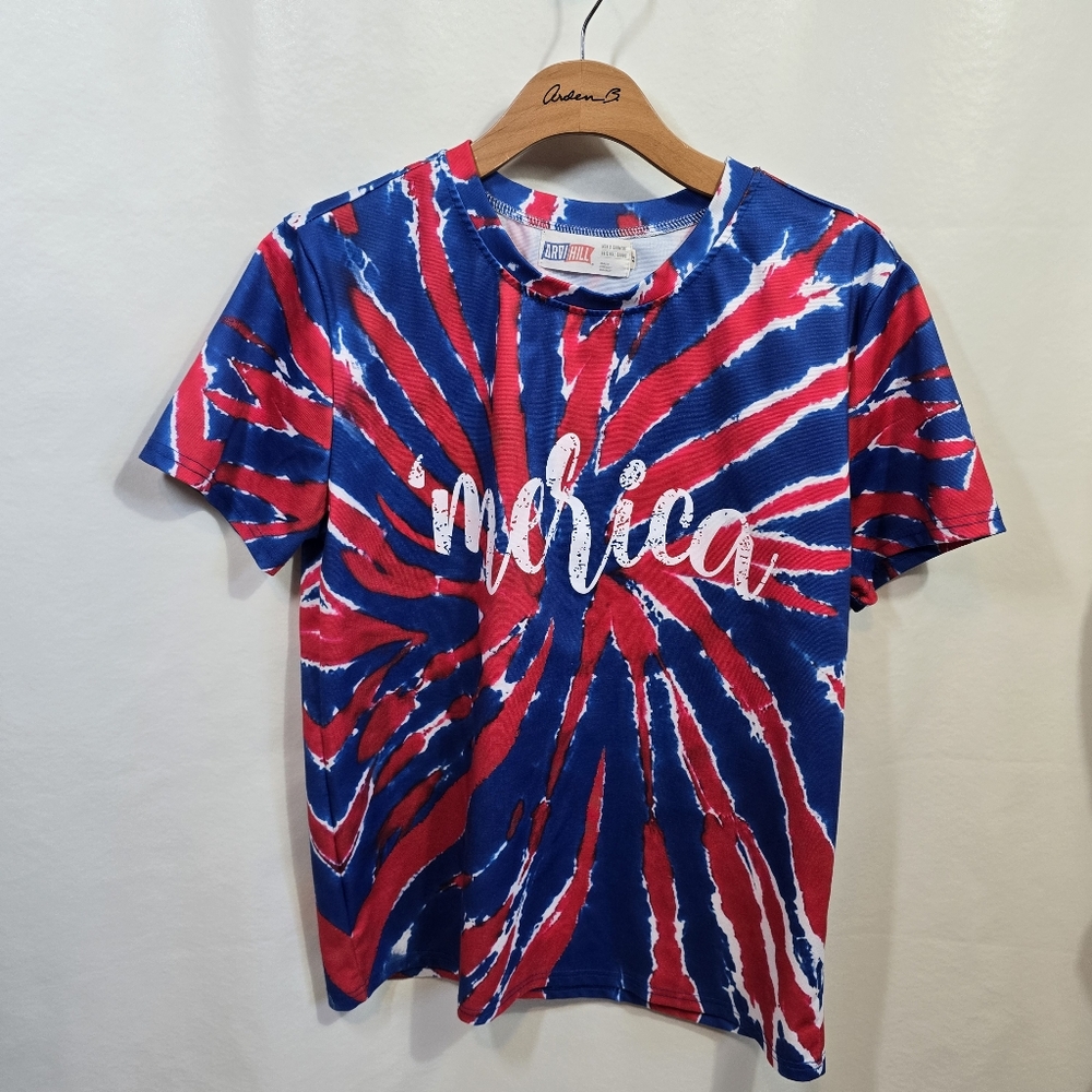 ARVI HILL 'Merica Red and Blue Tie-Dye Graphic T-Shirt Men's Medium